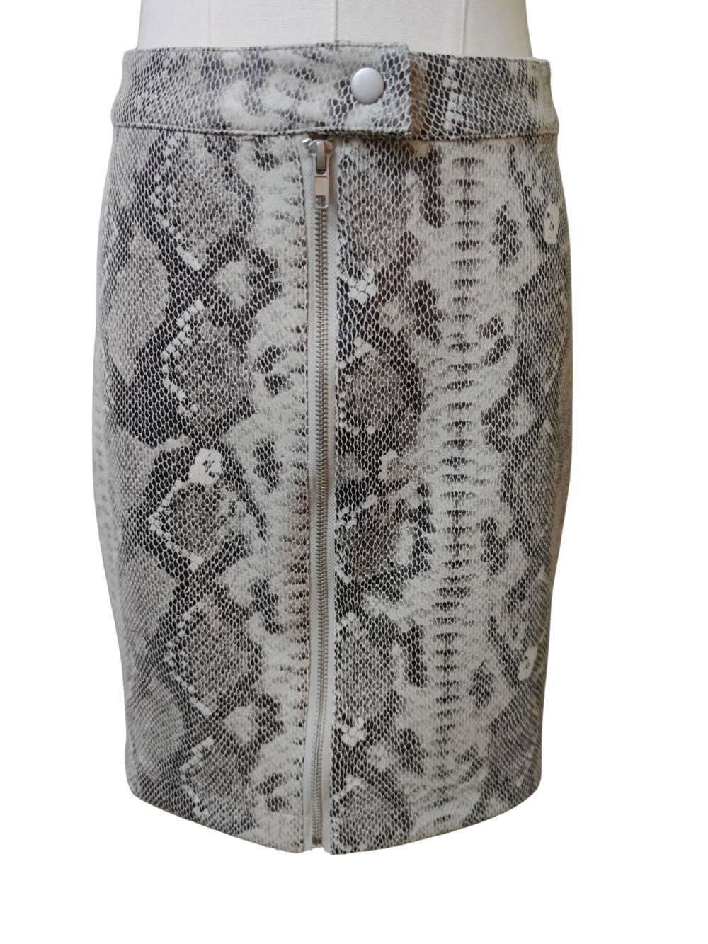 Thread & Supply Gray and Cream Snakeskin Pencil Skirt with Front Zip